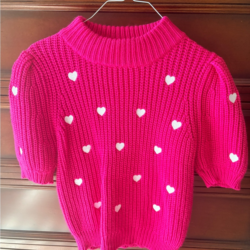 English Factory Fuchsia Sweater with White Heart Accents